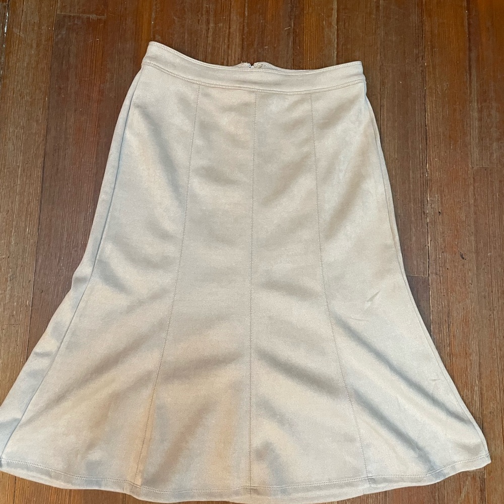 Elie Tahari Cream Faux Suede Midi  Skirt